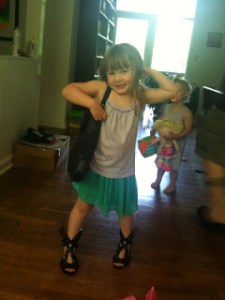 Little Biggie in Mom's shoes